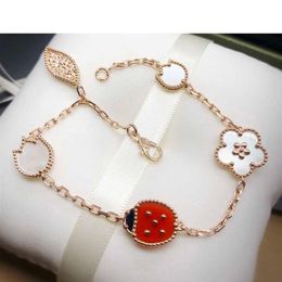 New Popular Beetle Plum Blossom Bracelet Women's Temperament Sweet Romantic Rose Gold S925 Sterling Silver Fritillaria Red Ag277d