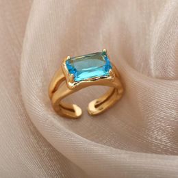 Cluster Rings Vintage Blue Square Stone For Men Women Crystal Promise Engagement Wedding Ring Fashion Jewellery Brand Accessories