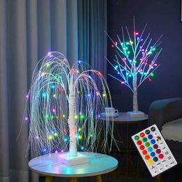 Table Lamps 60 LED Willow Night Light Gypsophila Colorful Tree Remote Table Lamp For Home Bedroom Wedding Christmas Indoor Decor Night Light YQ231006