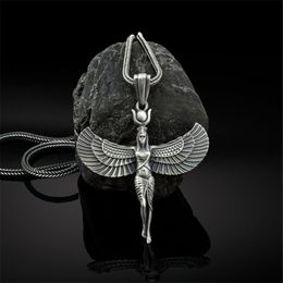 Isis Pendant Necklace 316L Stainless Steel Silver Women Egyptian Winged Goddess Jewelry Gifts338M
