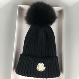 2022 Designer Winter Knitted Beanie Woollen Hat Women Chunky Knit Thick Warm faux fur pom Beanies Hats Female Bonnet Beanie Caps 10325t