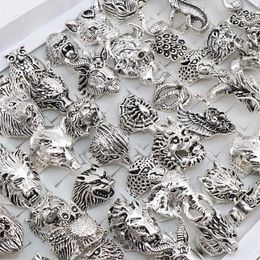 Whole 20pcs Lots Mix Snake Owl Dragon Wolf Elephant Tiger Etc Animal Style Antique Vintage Jewelry Rings for Men Women 210623277i