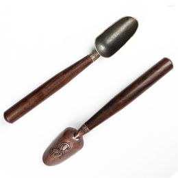 Tea Scoops Chinese Black Sandalwood Teaspoon Long Handle Pure Copper Spoon Shovel Making Tools Ceremony Kitchen Accessories Supplies