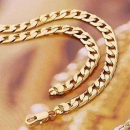 Hip hop mens real solid 14k gold Filled necklace cuban link chain 24-26 inch NEW3388