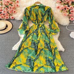 Casual Dresses 2023 Women Elegant Bohemian Floral Print Pleated Maxi Dress Ladies Fashion Long Sleeve Party Vestidos Robe307x