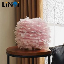 Table Lamps Creative Feather Drum Table Lamp Elegant Desk Night Light Desk Fashion Modern Living Room Lighting Night Feather Light E27 YQ231006