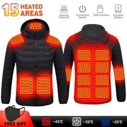 Men Winter Warm Usb Zone Heating Jackets Smart Thermostat Pure Colour Hooded Heated Clothing Coats For Hiking