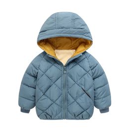 Down Coat Winter Children's Padded Jackets For Boys And Girls Plus Velvet Warm Cotton-padded Jackets Unisex Top Hooded Coat Solid 231005