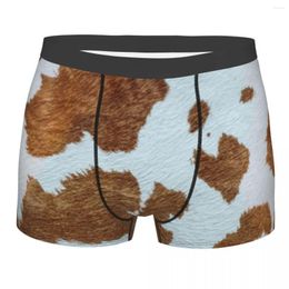 Underpants Men's Brown Spotted Cowhide Underwear Animal Feather Sexy Boxer Shorts Panties Male Breathable S-XXL