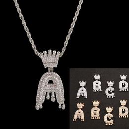 Fashion 26 Letters Diamond Pendant Necklace Men Womens Hip Hop Full Crystal Crown Iced Out Heavy Necklace 3mm 24inch295J