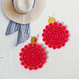 Dangle Earrings Beaded Sunflower Red Originality Hand Knitting Bohemia Fashion Graph Alloy Simple Roundness Rice Bead