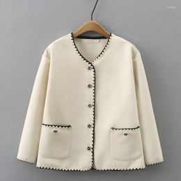 Outerwear Womens Plus Size Woolen Jacket Autumn Casual Clothing Fashion Double Pockets Outwear Chic Curve Coats F31 8460