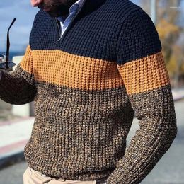 Men's Sweaters Casual Colour Matching Sweater Knitted Pullover Zipper Collar Slim-fitting Large Size