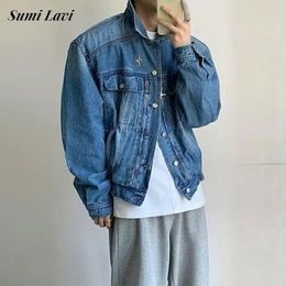 Men's Jackets Streetwear Mens Denim Coats Fall Long Sleeve Patchwork Design Washed Vintage Jackets Men Clothing Y2K Style Fashion Short Jacket 231005