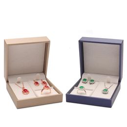 Jewellery Boxes Pu Jewellery Organiser Box Necklace Rings Storage Case Earring Stud Pendant Gift Packing Box Blue Gold Colour Wedding Cases 231006