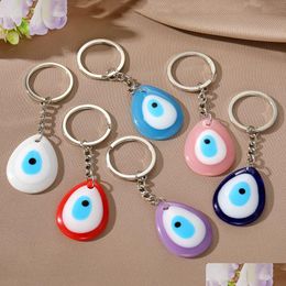 Key Rings Simple Turkish Evil Eye Keychain Water Drop Acrylic Keyring Women Men Lucky Blue Bag Car Box Phone Charm Ring Pend Dhgarden Dhb7Q