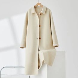 Women's Wool Blends Wool Coat High-End Small Woollen Coat Doll Collar Mid-Length Reversible Cashmere Coat Women 231006