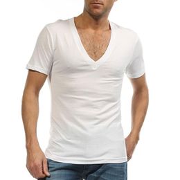 Whole-Undershirt for Men Dress Shirt Deep V Neck Fanila T Shirt for Camiseta Hombre 95% Cotton Ondergoed Sexy White S-XXXL G 2220K