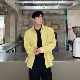 Men's Casual Shirts 2023 Autumn Korean Style Personalised Design Men Loose Solid Colour Sinple Yellow M-XL