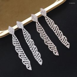 Dangle Earrings Fashion Rhinestone Chain Tassel Pendant For Women Brilliant Crystal Drop Long Wedding Party Jewelry Gift E697