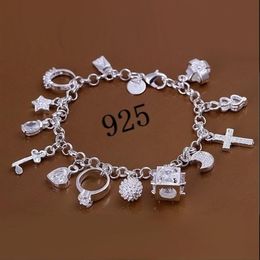 Fashion Jewelry 925 Sterling Silver Moon Love Cross Charm Chain Bracelets Charms for Men or Women Fine Gift225K