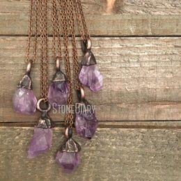 Pendant Necklaces NM35268 Raw Amethyst Crystal Necklace Rough Hippie Gypsy Jewellery Witchy Electroformed Boho Layering231y