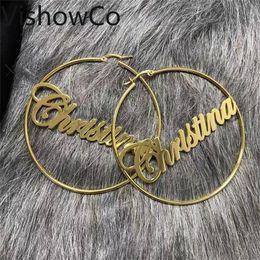 Hoop Huggie Custom Earrings Personalized Name Stainless Steel Letter For Women 3 Color Circle Weddings Jewelry 231005