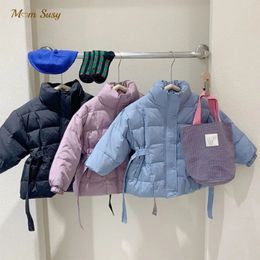 Пуховое пальто, модная хлопковая стеганая куртка для маленьких мальчиков и девочек, зимнее пальто для малышей, поясной ремень, теплая толстая верхняя одежда, детская одежда, От 2 до 10 лет 231005