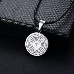 Pendant Necklaces Modyle 2021 Leather Chain Silver Colour Cross Prayer Necklace For Man The 's Catholic Jewellery Whole287c