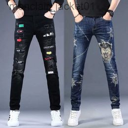 Men's Jeans Mens Light Luxury Print Jeans High Quality Embroidery Jeans Stretch Denim Pants Scratched Ripped Fashion Casual Jeans Pants; J231006