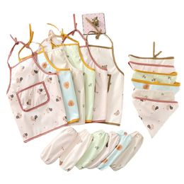 Bibs Burp Cloths 3Pcs Baby Kids Toddler Waterproof and Stain Resistant Apron Bandana Sleeves Art Smock Feeding Bib accessories 6-36 Months 231006