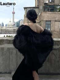 Women's Fur Faux Fur Lautaro Winter Cool Oversized Casual Soft Thick Warm Black Hariy Shaggy Faux Fur Coat Women Turn-down Collar Fluffy Jacket 231006