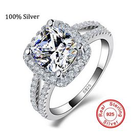 Fine Jewellery Real 925 Sterling Silver Ring for Women Cushion Cut Engagement Wedding Ring Jewellery N603013