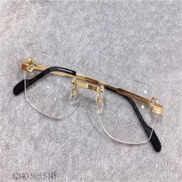 fashion design 18k frame 0284O gold-plated ultra-light square rimless optical glasses men business style eyewear top quality286M