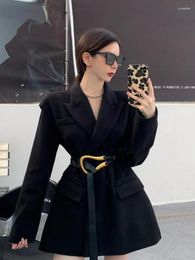 Women's Suits UNXX Autumn Winter Coat Women Double Breasted Lapel Fashion Blazer Thick Warm Overcoat Ladies Loose Black Woollen With Belt