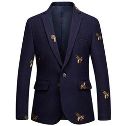 EXCELLENT QUALITY Baroque Designer Classic Men's Blazer Jacket Single Button Bee Embroidery Wool Blend Blazer Plus size M-6XL220B