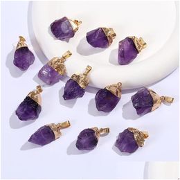 Charms Gold Plated Natural Druzy Amethyst Pendant Irregar Crystal Stone For Necklace Earrings Jewelry Making Accessory Drop Dhgarden Dhoyl