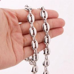 304 Stainless Steel Chains Fashion Slver tone coffee beans Chain Necklace 10 5mm 24'' for men's Jewellery For Father 3137