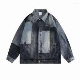 Men's Jackets Spring Autumn Colour Contrast Patchwork Denim Jacket American Hiphop Loose Casual High Street Men Tops Male Clothes