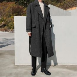 Men's Wool Blends Autumn Winter Thickened Woolen Coat Men Long Loose Trench Jacket Men Upscale Design Sense Trench Coat Men Casual Trench Coat Men 231005