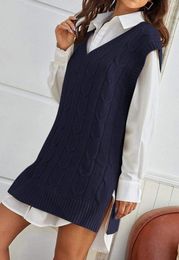 Women's Sweaters Womens Oversized Sweater Vest V Neck Sleeveless Cable Knit Pullover Jumpers Tops
