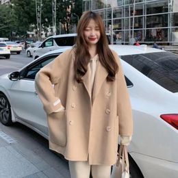 Women's Suits Woollen Coat Autumn And Winter Korean Version 2023 Double-breasted Mid-length Design Temperament Long-sleeved