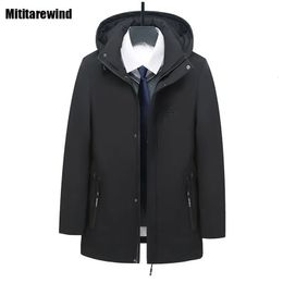 Men's Down Parkas Winter Mens Mid Long Business Casual Thicken Jackets Detachable Hooded Warm Black Padded Coat Middleaged Men Clothing 231005