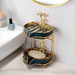 Soap Dishes Ceramic Drain Soap Rack With Metal Bracket Whale Shape Soap Dish for Washing Table Bathroom Shower Storage Tray Container 231005