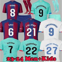 Soccer Jerseys Sleeve 23 24 LEWANDOWSKI MEN KIDS Kit WOMEN MEMPHIS PEDRI RAPHINHA ANSU FATI 2023 2024 Fourth T Shirts Owl Camisetas De Football Kits 88