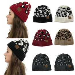 5 Colors With Logo Leopard Print Rolled Edge Knitted Hat Autumn Winter Warm Rolled Edge Woolen Hat Women's Daily Casual Hat