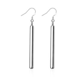 Romantic Earrings Silver Plated Hanging Long Straight Strip Pattern S925 Silver Novel Designed Earring Jewelry Anniversary Gifts P266A