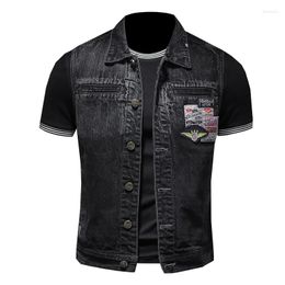 Men's Vests Brand Quality Men Denim Vest Single-Breasted With Patch Designs Spring Autumn Outerwear Male CLothes