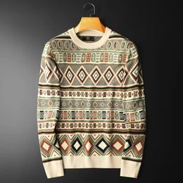 Men's Sweaters High Quality Knitted Pullover Sweater Ethnic Retro Contrast Stitching Social Dress Shirt Streetwear Clothing Men Long Sleeve 231005