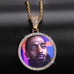 Customised Pos Fashion charm necklaces Jewellery Fashion 18K Gold Plated Circle Memory Pendant Necklace Bling Zircon Paved Hip Ho301W